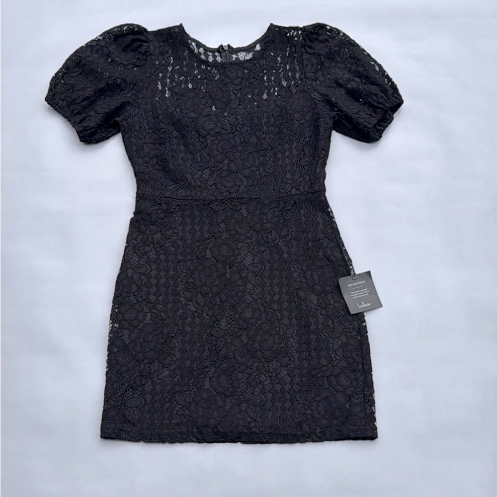NWT Lulus Not a Secret Black Lace Puff Sleeve Mini Dress - Picture 7 of 11